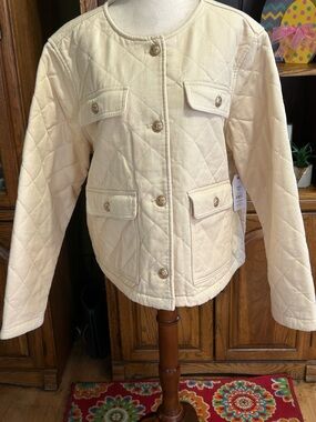 Time and Tru Cream Quilted Button-Front Utility Jacket Size XXXL (22) NWT